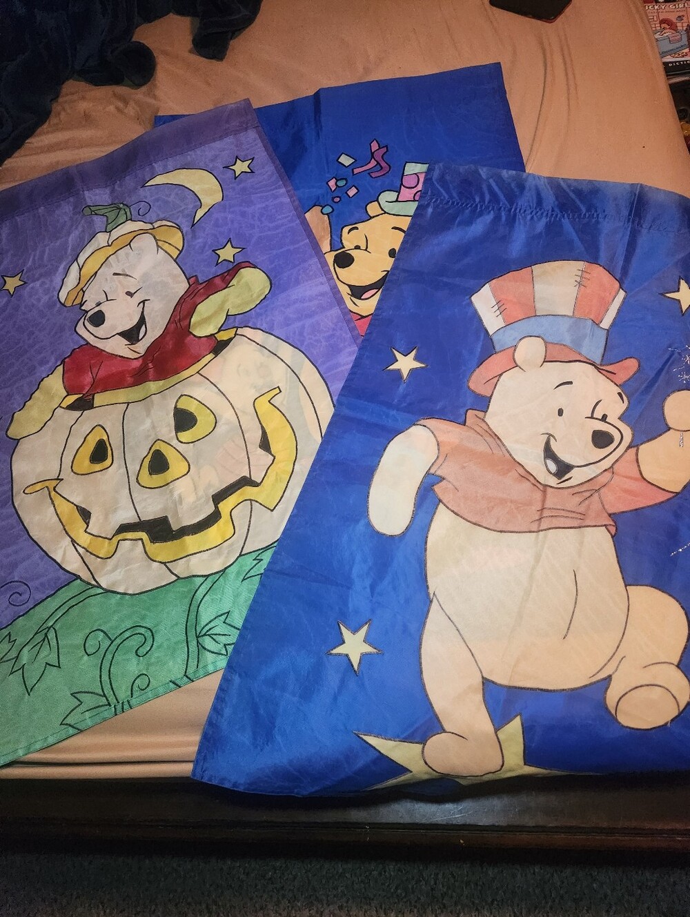 vintage Disney Winnie the Pooh seasonal garden flags Set Of 3